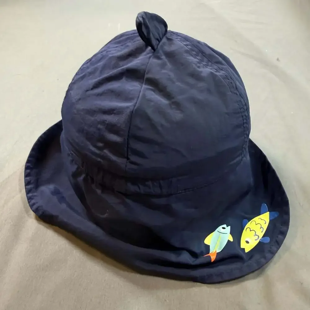 Cat & Jack Toddler Boys Shark Sun Hat Navy Blue Fish Print Flap Cap